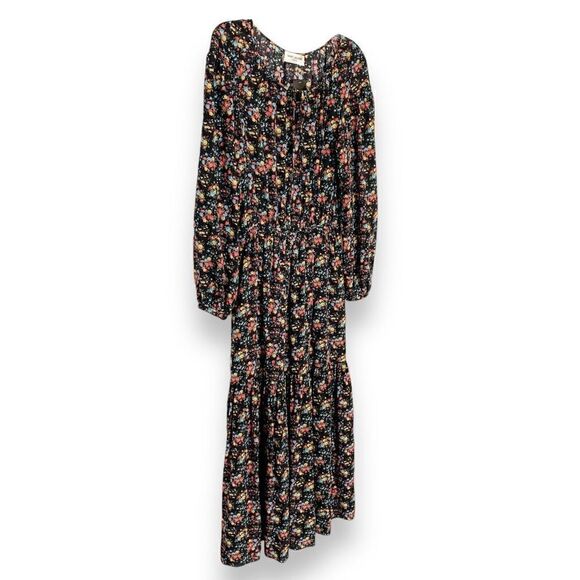 Saint Laurent Bouquet-Print Peasant Midi Dress, Black Pattern Women’s Sz Small S - Picture 5 of 16